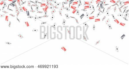 Falling Playing Cards On White. Seamless Pattern With Falling Playing Cards With Symbols Of Diamonds