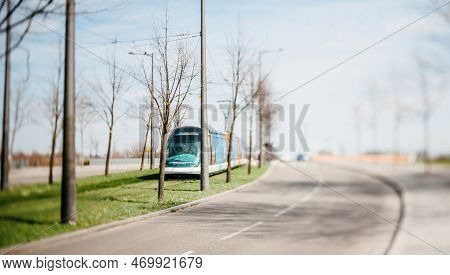 Strasbourg, France - Mar 28, 2015: Tilt-shift Lens View Of New Tramway Operated By Cts In Motion Nea