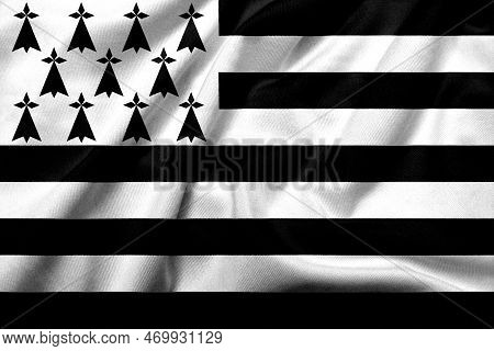 Realistic 3d Flag Of Brittany (gwenn Ha Du) With Satin Fabric Texture