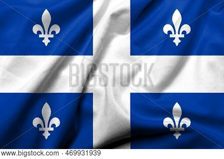 Realistic 3d Flag Of Quebec (the Fleurdelise) With Satin Fabric Texture