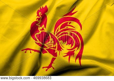 Realistic 3d Flag Of Wallonia With Satin Fabric Texture