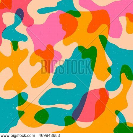 Colorful Geometric Shape Background In Trendy Riso Graph Print Texture Style.