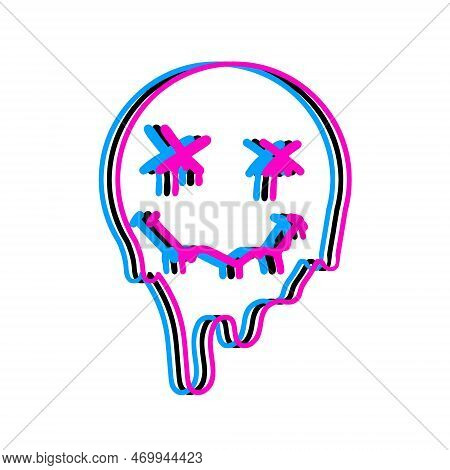 Acid Smile Face. Melted Rave And Techno Symbol Of 90s. Trendy Psychedelic Print