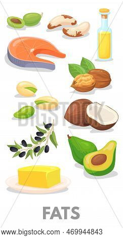 Fats Healthy Macronutrients Chart. Cartoon Food Icon Isolated On White Background