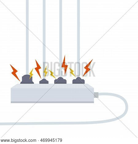 Electrical Circuit. Shock, Red Lightning And Yellow Sparks From The Outlet. Connector And Plug. Syst