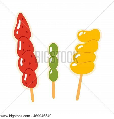 Vector Illustration Of Cute Doodle Asian Food Tanghulu For Print ,design, Greeting Card,sticker,icon