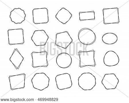 Vector Double Frame Line Set Isolated On White Background. Double Frames Design Elements