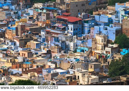 Beautiful Top View Of Jodhpur City From Mehrangarh Fort, Rajasthan, India. Jodhpur Is Called Blue Ci