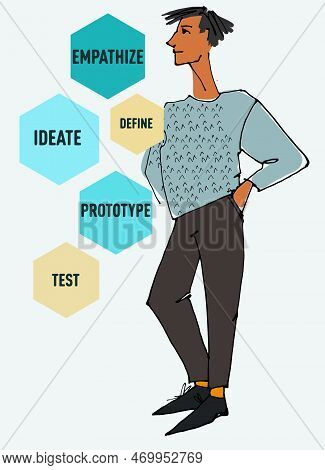 Figure Of A Young Man Waving. Flat Style, Isolated Vector Element
