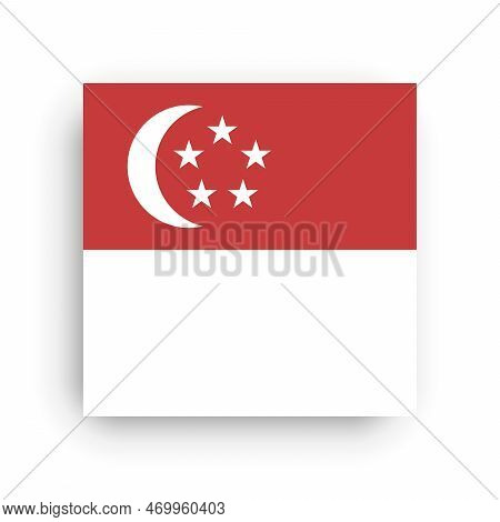 Singapore Flag - Flat Vector Square With Sharp Corners And Dropped Shadow.