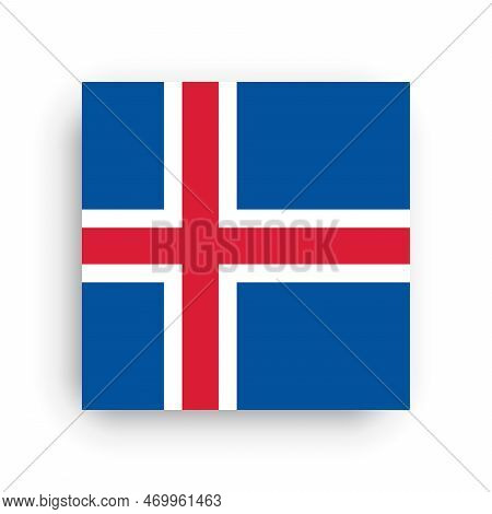 Iceland Flag - Flat Vector Square With Sharp Corners And Dropped Shadow.