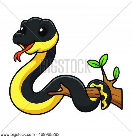 Vector Illustration Of Cute Yellow Bellied Sea Snake Cartoon On Tree Branch