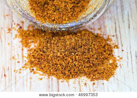 Cayenne Pepper Spilled From Glass Jar