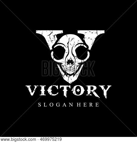 V Letter Cat Skull Logo Design Vector