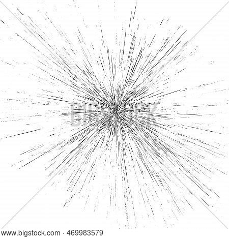 Abstract Radial Speed Motion Lines, Star Burst Background, Grunge Stamp Style. Eps 10 Vector File