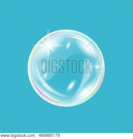 Rainbow Glossy Soap Bubble. Realistic Transparent 3d Vector Sphere.