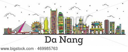 Outline Da Nang Vietnam City Skyline With Color Buildings Isolated On White. Vector Illustration. Da