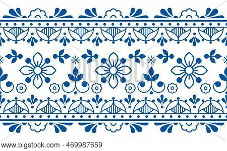 Scandinavian Folk Art Outline Vector Long Horizontal Oriented Seamless Texttile Or Fabric Print Patt