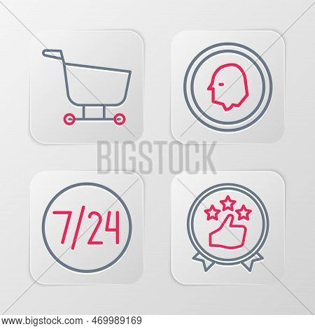 Set Line Consumer Or Customer Product Rating, Clock 24 Hours, Coin Money And Shopping Cart Icon. Vec