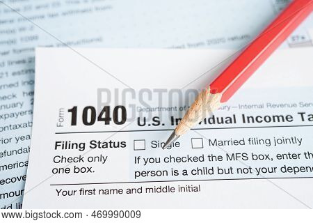 Tax Form 1040 U.s. Individual Income Tax Return, Business Finance Concept.
