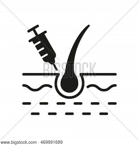 Hair Prp Therapy Silhouette Icon. Mesotherapy For Health Hair Black Glyph Pictogram. Injection Thera