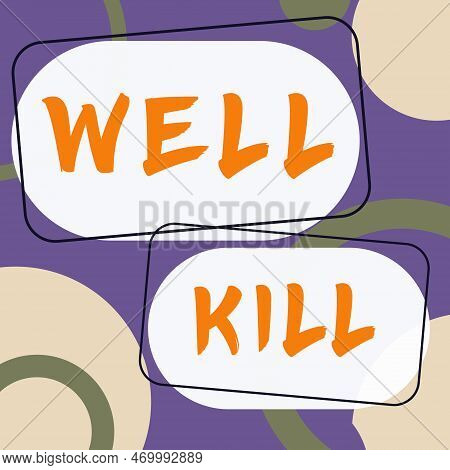 Hand Writing Sign Well Kill. Word For Placing A Column Of Heavy Fluid Into A Well Bore To Prevent Th