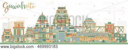 Guwahati India City Skyline With Color Buildings. Vector Illustration. Business Travel And Tourism C