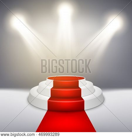 Illuminated Stage Podium With Red Carpet For Award Ceremony. Eps 10 Vector File Included