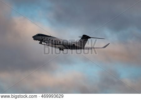Zurich, Switzerland, January 20, 2023 Gulfstream G650-er Business Aircraft Is Taking Off From Runway
