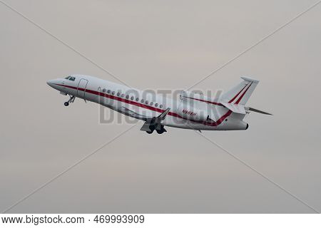 Zurich, Switzerland, January 20, 2023 Dessault Falcon 7x Business Aircraft Takeoff From Runway 28 Af