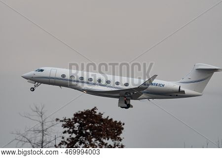 Zurich, Switzerland, January 20, 2023 Gulfstream G650-er Taking Off From Runway 28 After The World E