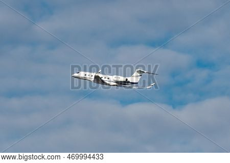 Zurich, Switzerland, January 20, 2023 Gulfstream G650 Business Aircraft Is Taking Off From Runway 28