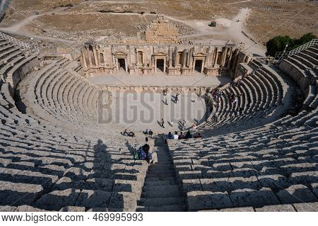 Jerash, Jordan - October 23 2022: Gerasa Roman Southern Or South Theater