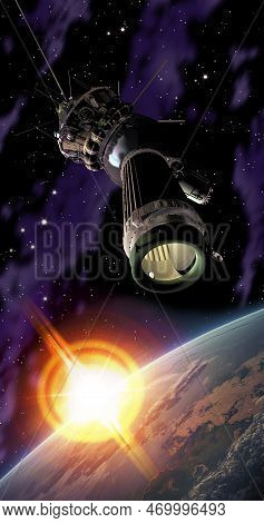 First Spacewalk From Voskhod-2 Spacecraft. 3d Rendering Background. 3d Illustration