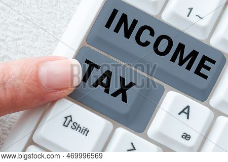 Conceptual Display Income Tax. Business Concept Annual Charge Levied On Both Earned And Unearned Inc