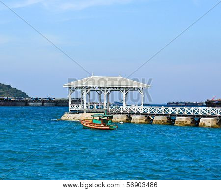 Seascape At Koh Srichang With A Long Bridge