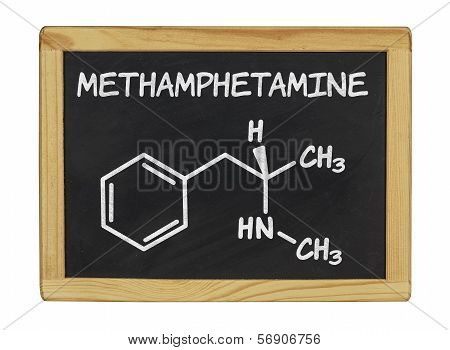 chemical formula of methamphetamine on a blackboard