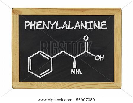 chemical formula of phenylalanine on a blackboard