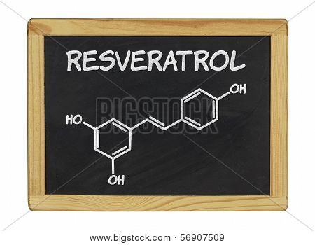 chemical formula of Reveratrol on a blackboard