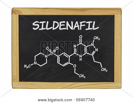 chemical formula of sildenafill on a blackboard