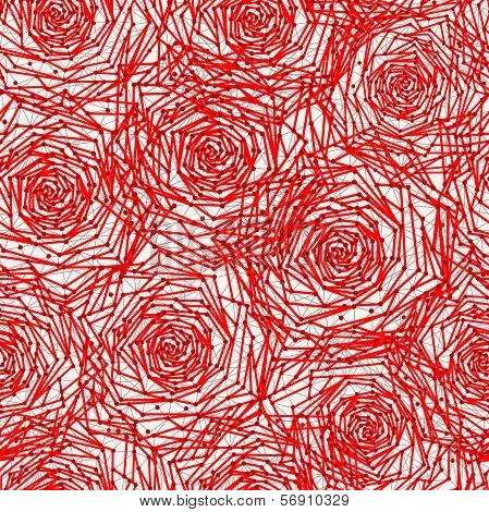 Seamless pattern with red geometric roses.