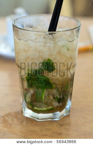 Close up of fresh mojito on a table