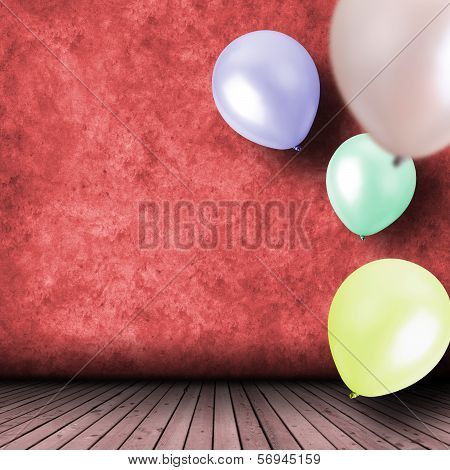 Empty interior with balloons for celebration in colors