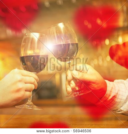 Valentine's Day concept couple having dinner and drinking wine