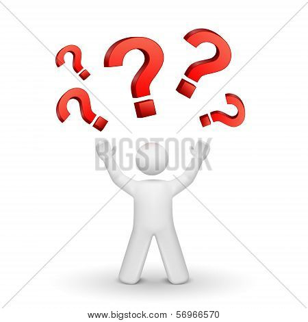 3D Person Looking Up At Question Mark