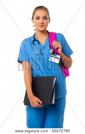 Lady Doctor Posing With Backbag