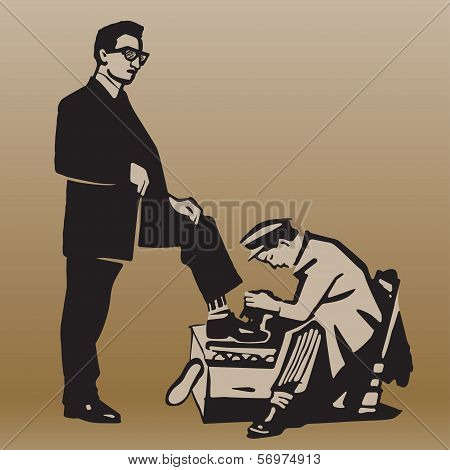 Boy Cleans Shoes for Respectable Man
