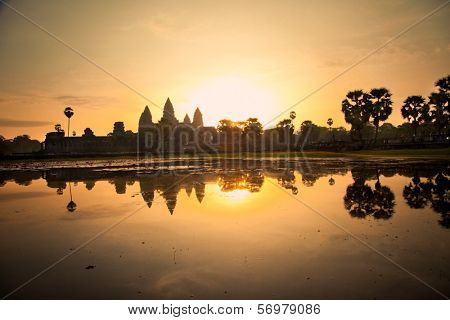Famous Angkor Wat temple complex in sunrice, near Siem Reap, Cambodia.Panoramic view.