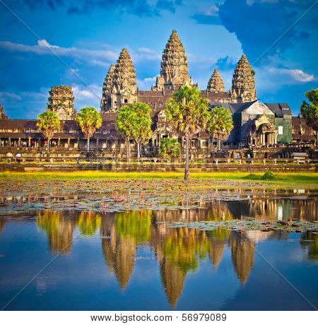 Famous Angkor Wat temple complex in sunset, near Siem Reap, Cambodia.