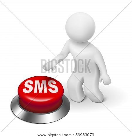 3D Man With Sms ( Short Message Service ) Button
